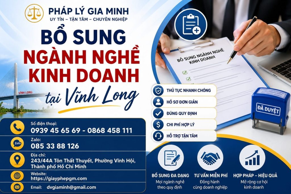 Bổ sung ngành nghề kinh doanh tại Vĩnh Long