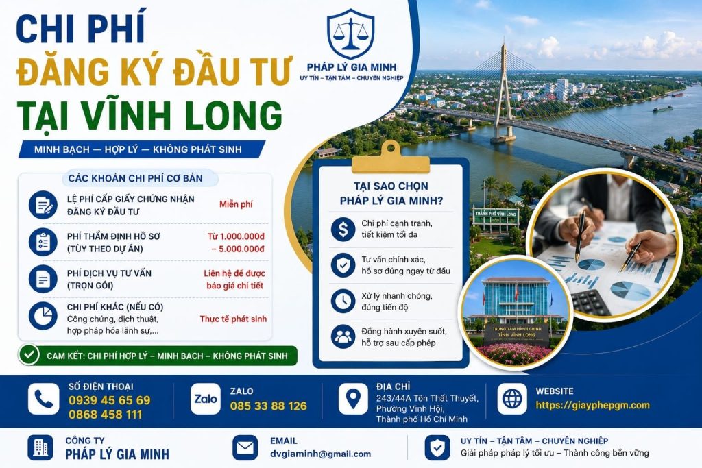 Chi phí đăng ký đầu tư tại Vĩnh Long