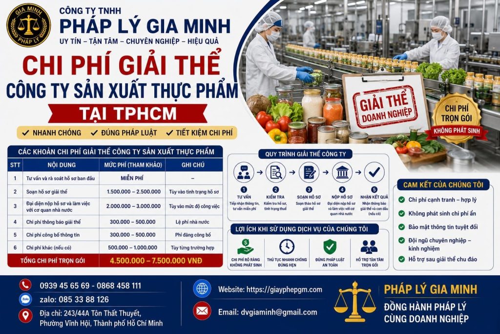 Chi phí giải thể công ty sản xuất thực phẩm tại TPHCM