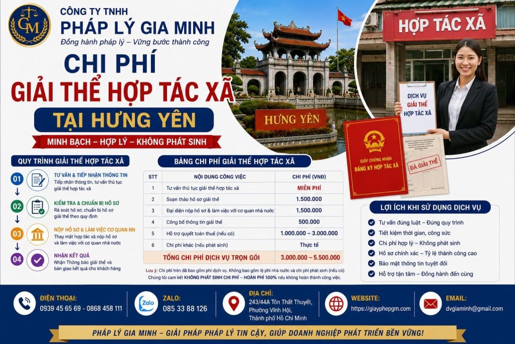 Chi phí giải thể hợp tác xã tại Hưng Yên mới nhất