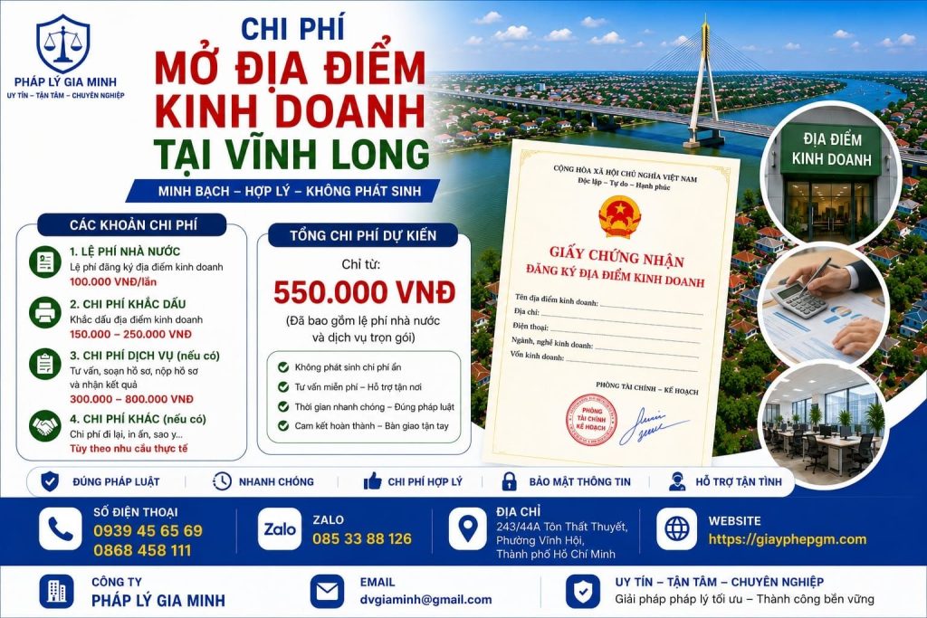 Dịch vụ thành lập địa điểm kinh doanh tại Vĩnh Long – Nhanh gọn, đúng pháp lý, tối ưu vận hành 6 Chi phí mở địa điểm kinh doanh tại Vĩnh Long