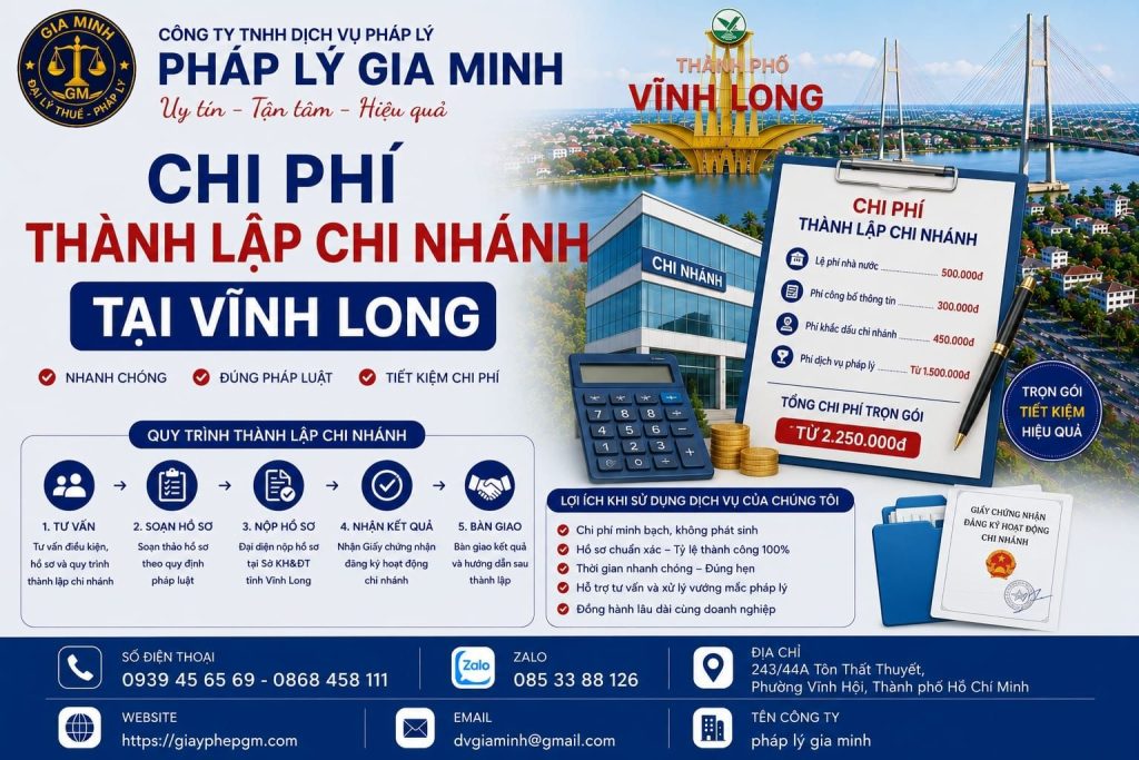 Dịch vụ thành lập chi nhánh công ty tại Vĩnh Long nhanh chóng, đúng quy định 6 Chi phí thành lập chi nhánh tại Vĩnh Long