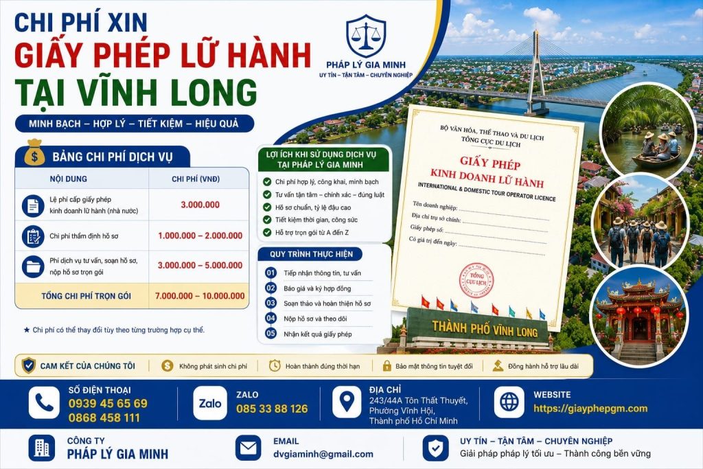 Chi phí xin giấy phép lữ hành tại Vĩnh Long