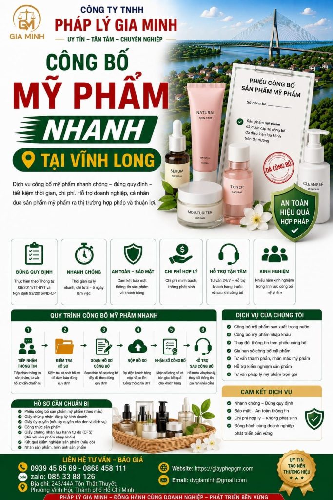 Dịch vụ tự công bố thực phẩm tại Vĩnh Long – Hỗ trợ pháp lý nhanh chóng cho cơ sở sản xuất kinh doanh 2 Công bố mỹ phẩm nhanh tại Vĩnh Long