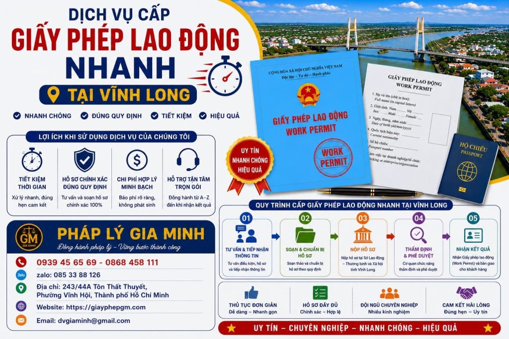 Dịch vụ cấp giấy phép lao động nhanh tại Vĩnh Long