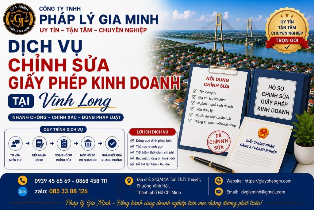Dịch vụ chỉnh sửa giấy phép kinh doanh Vĩnh Long
