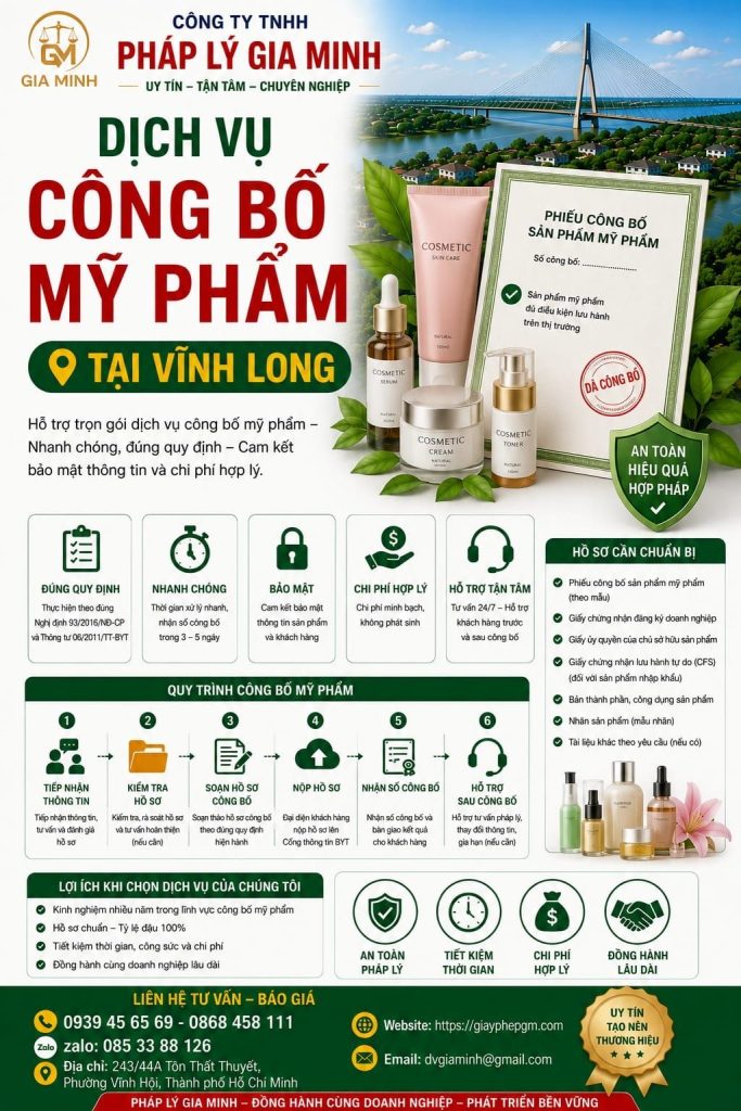 Dịch vụ tự công bố thực phẩm tại Vĩnh Long – Hỗ trợ pháp lý nhanh chóng cho cơ sở sản xuất kinh doanh 4 Dịch vụ công bố mỹ phẩm tại Vĩnh Long