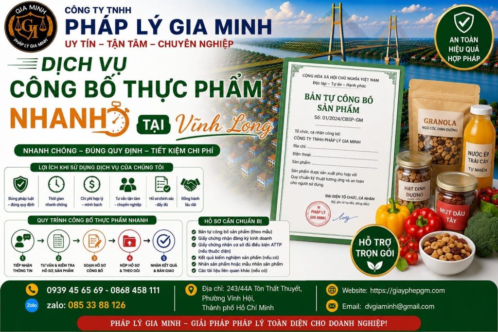 Dịch vụ tự công bố thực phẩm tại Vĩnh Long – Hỗ trợ pháp lý nhanh chóng cho cơ sở sản xuất kinh doanh 9 Dịch vụ công bố thực phẩm nhanh tại Vĩnh Long