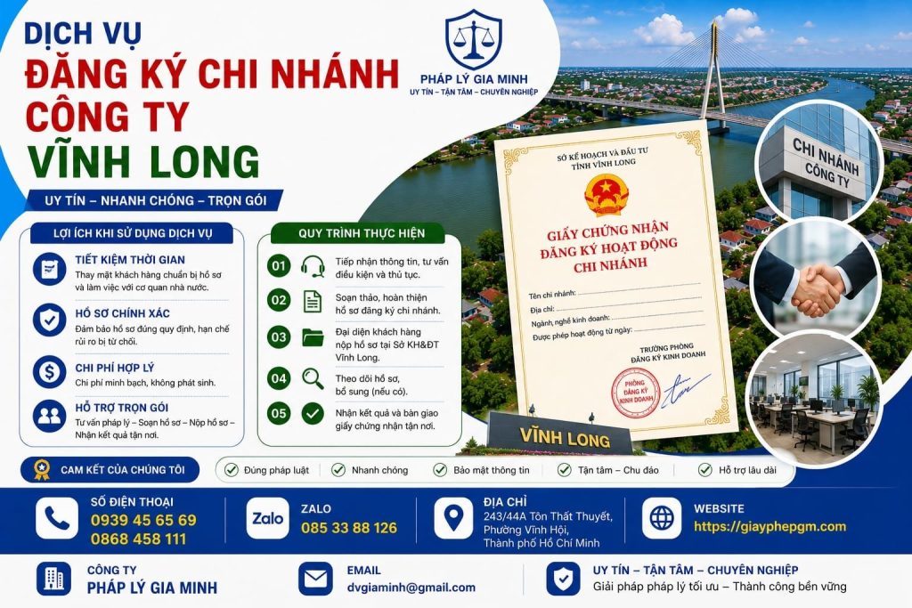 Dịch vụ thành lập chi nhánh công ty tại Vĩnh Long nhanh chóng, đúng quy định 1 Dịch vụ đăng ký chi nhánh công ty Vĩnh Long