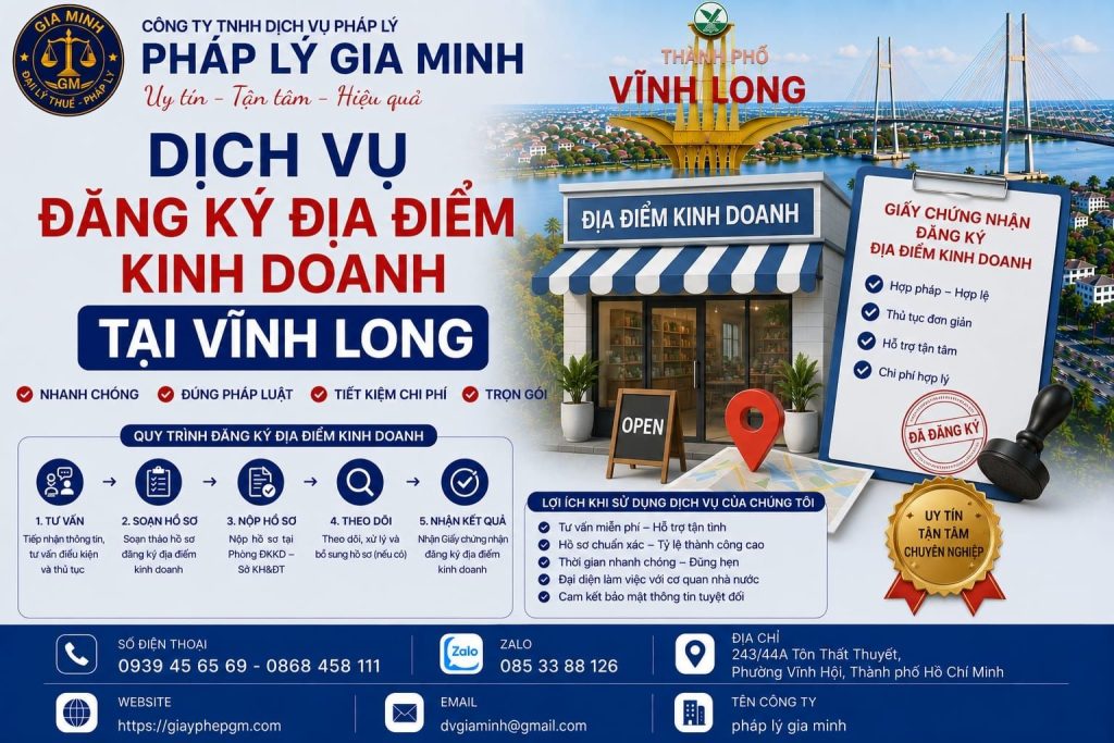 Dịch vụ thành lập địa điểm kinh doanh tại Vĩnh Long – Nhanh gọn, đúng pháp lý, tối ưu vận hành 8 Dịch vụ đăng ký địa điểm kinh doanh tại Vĩnh Long
