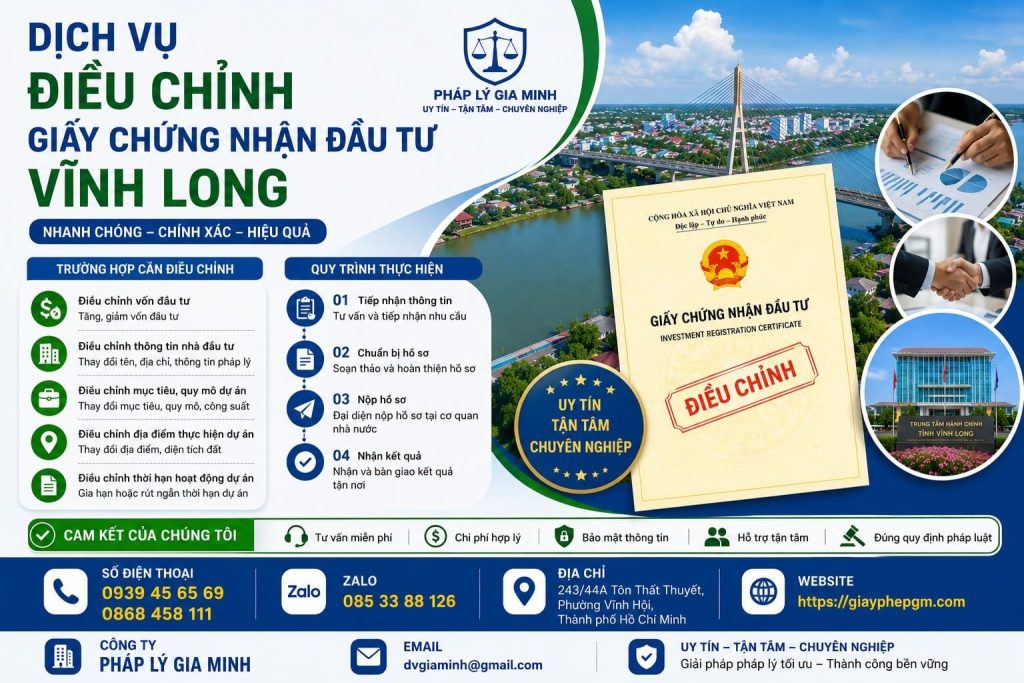 Dịch vụ điều chỉnh giấy chứng nhận đầu tư Vĩnh Long