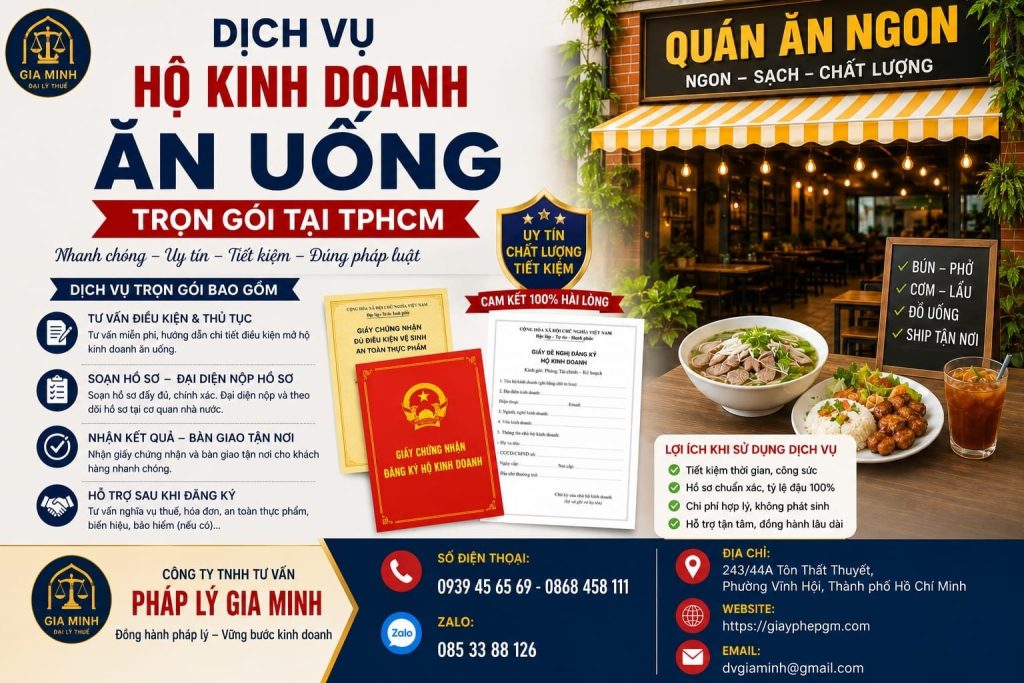 Thành lập hộ kinh doanh ăn uống tại TPHCM: Hướng dẫn pháp lý, vận hành và chiến lược thu hút khách hiệu quả 9 Dịch vụ hộ kinh doanh ăn uống trọn gói tại TPHCM