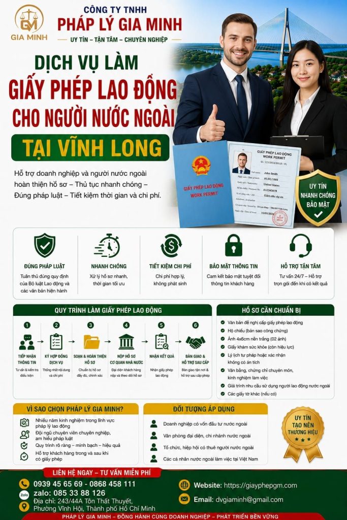 Dịch vụ làm giấy phép lao động cho người nước ngoài tại Vĩnh Long