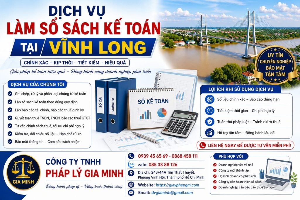 Dịch vụ kế toán thuế tại Vĩnh Long uy tín – Giải pháp tối ưu chi phí và pháp lý cho doanh nghiệp 6 Dịch vụ làm sổ sách kế toán tại Vĩnh Long