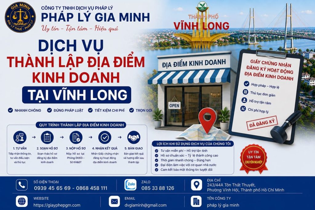 Dịch vụ thành lập địa điểm kinh doanh tại Vĩnh Long – Nhanh gọn, đúng pháp lý, tối ưu vận hành 3 Dịch vụ thành lập địa điểm kinh doanh tại Vĩnh Long