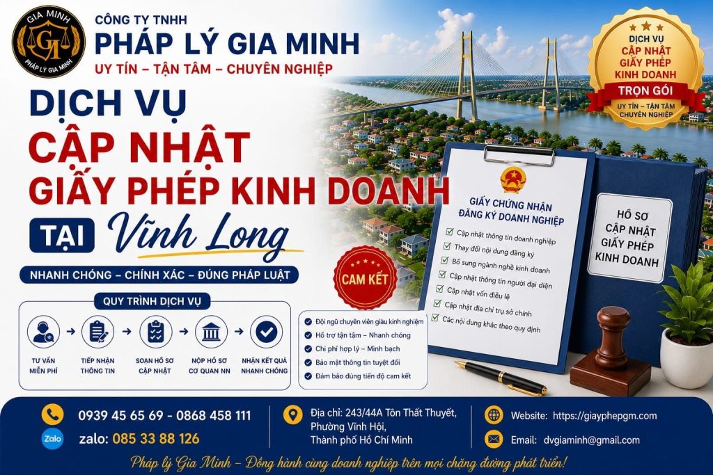 Dịch vụ thay đổi giấy phép kinh doanh tại Vĩnh Long