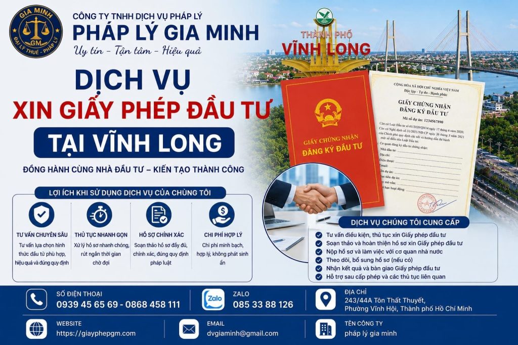 Dịch vụ xin giấy phép đầu tư tại Vĩnh Long