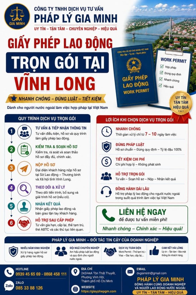 Giấy phép lao động trọn gói tại Vĩnh Long