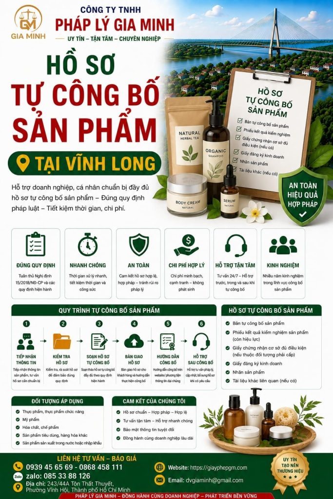 Dịch vụ tự công bố thực phẩm tại Vĩnh Long – Hỗ trợ pháp lý nhanh chóng cho cơ sở sản xuất kinh doanh 10 Hồ sơ tự công bố sản phẩm tại Vĩnh Long