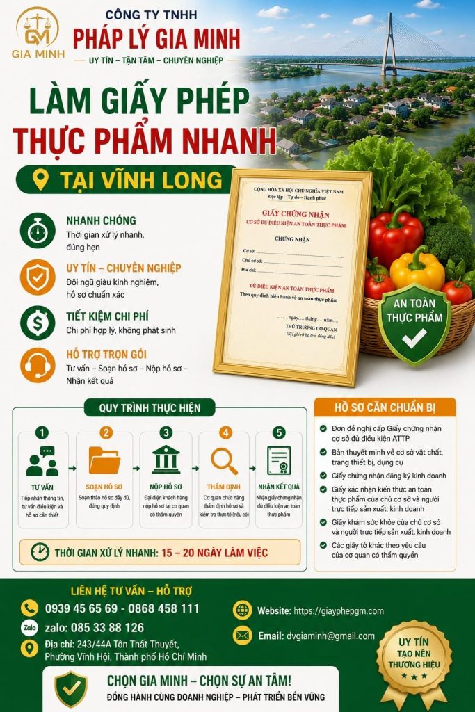 Làm giấy phép thực phẩm nhanh tại Vĩnh Long