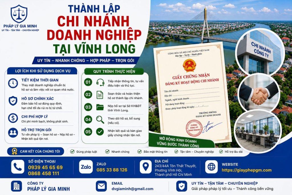 Dịch vụ thành lập chi nhánh công ty tại Vĩnh Long nhanh chóng, đúng quy định 5 Thành lập chi nhánh doanh nghiệp tại Vĩnh Long