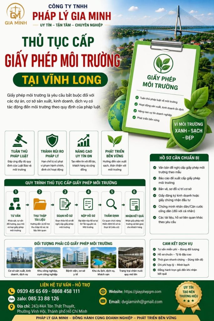 Dịch vụ xin giấy phép môi trường tại Vĩnh Long – Giải pháp pháp lý an toàn cho doanh nghiệp 6 Thủ tục cấp giấy phép môi trường tại Vĩnh Long