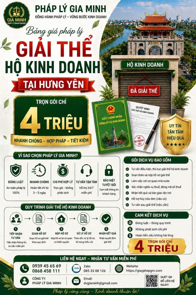 Thủ tục đóng hộ kinh doanh tại Hưng Yên
