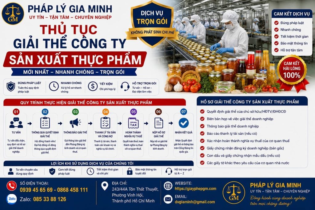 Thủ tục giải thể công ty sản xuất thực phẩm mới nhất