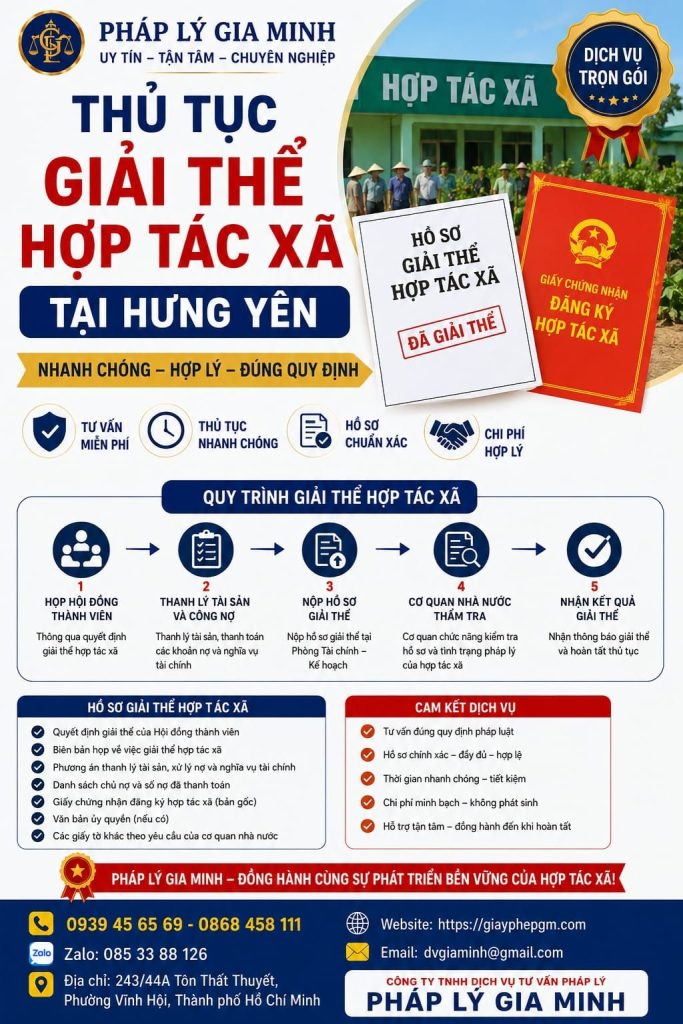 Thủ tục giải thể hợp tác xã tại Hưng Yên nhanh chóng