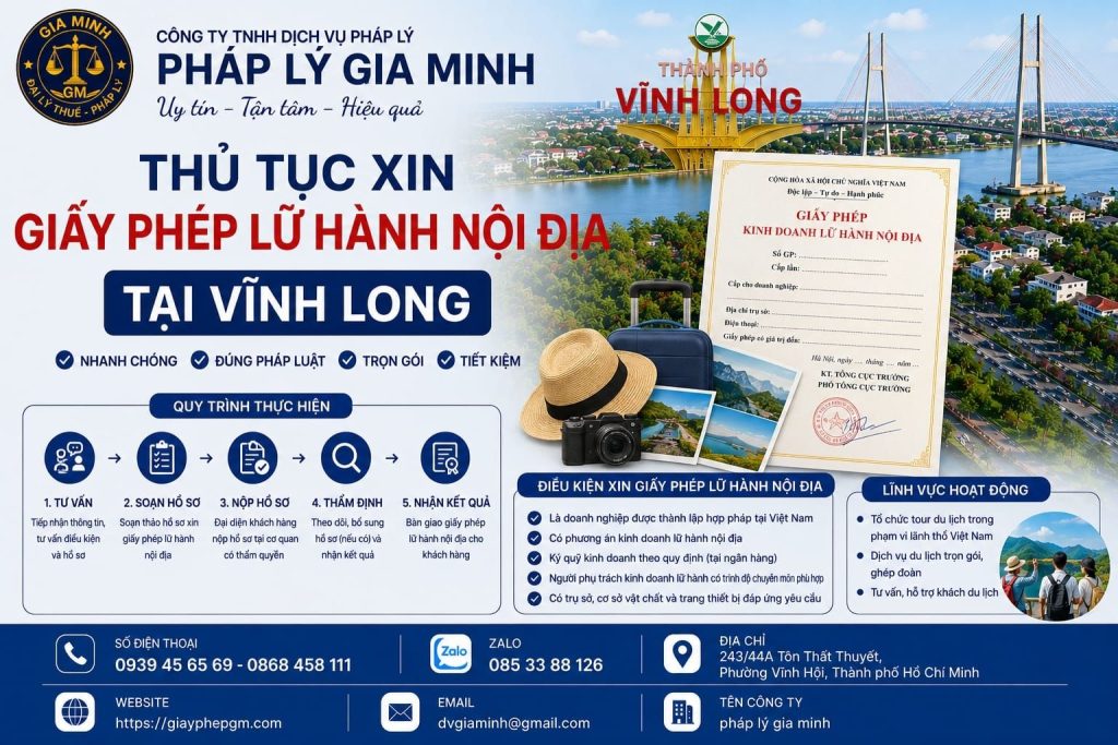 Thủ tục xin giấy phép lữ hành nội địa Vĩnh Long