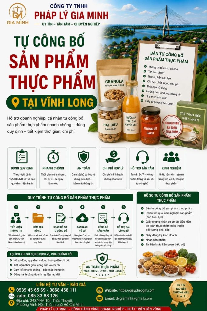 Dịch vụ tự công bố thực phẩm tại Vĩnh Long – Hỗ trợ pháp lý nhanh chóng cho cơ sở sản xuất kinh doanh 14 Tự công bố sản phẩm thực phẩm Vĩnh Long