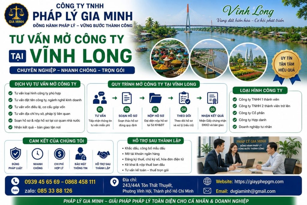 Dịch vụ thành lập công ty tại Vĩnh Long trọn gói – Giải pháp pháp lý tối ưu cho doanh nghiệp mới 6 Tư vấn mở công ty tại Vĩnh Long chuyên nghiệp