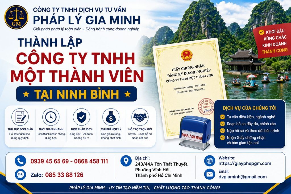 Thành lập công ty TNHH một thành viên tại Ninh Bình nhanh chóng, đúng quy định 1 Thành lập công ty TNHH một thành viên tại Ninh Bình