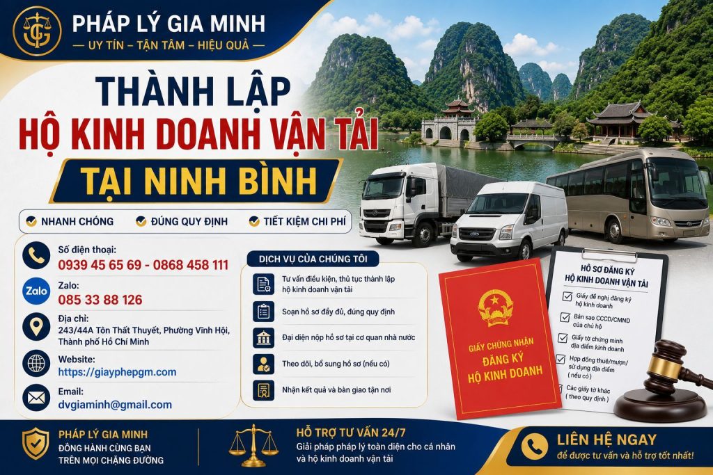 Thành lập hộ kinh doanh vận tải tại Ninh Bình đúng quy định, trọn gói 1 Thành lập hộ kinh doanh vận tải tại Ninh Bình