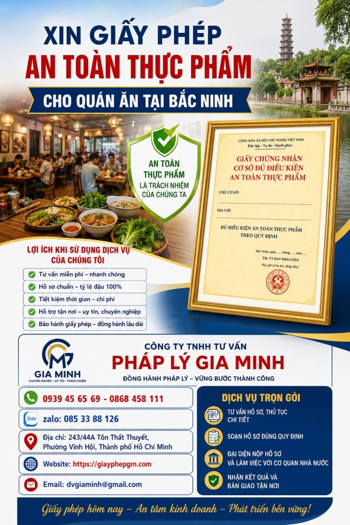 Xin giấy phép an toàn thực phẩm cho quán ăn tại Bắc Ninh