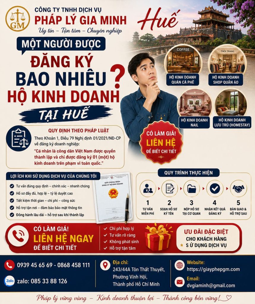 Một người được đăng ký bao nhiêu hộ kinh doanh tại Huế? Điều cần biết trước khi mở thêm 1 Một người được đăng ký bao nhiêu hộ kinh doanh tại Huế