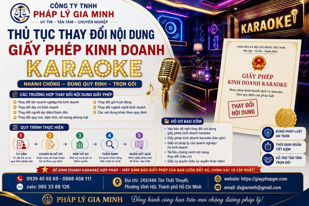 Thủ tục thay đổi nội dung giấy phép kinh doanh karaoke nhanh, đúng quy định 1 Thủ tục thay đổi nội dung giấy phép kinh doanh karaoke