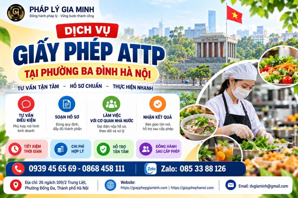 Dịch vụ giấy phép ATTP tại phường Ba Đình Hà Nội